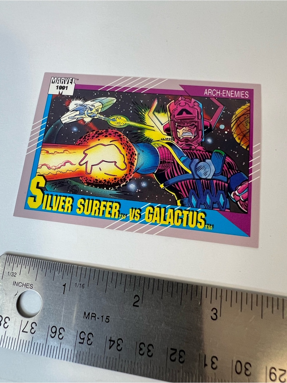 1991 Impel Marvel Universe #94 Surfer vs. Galactus trading card